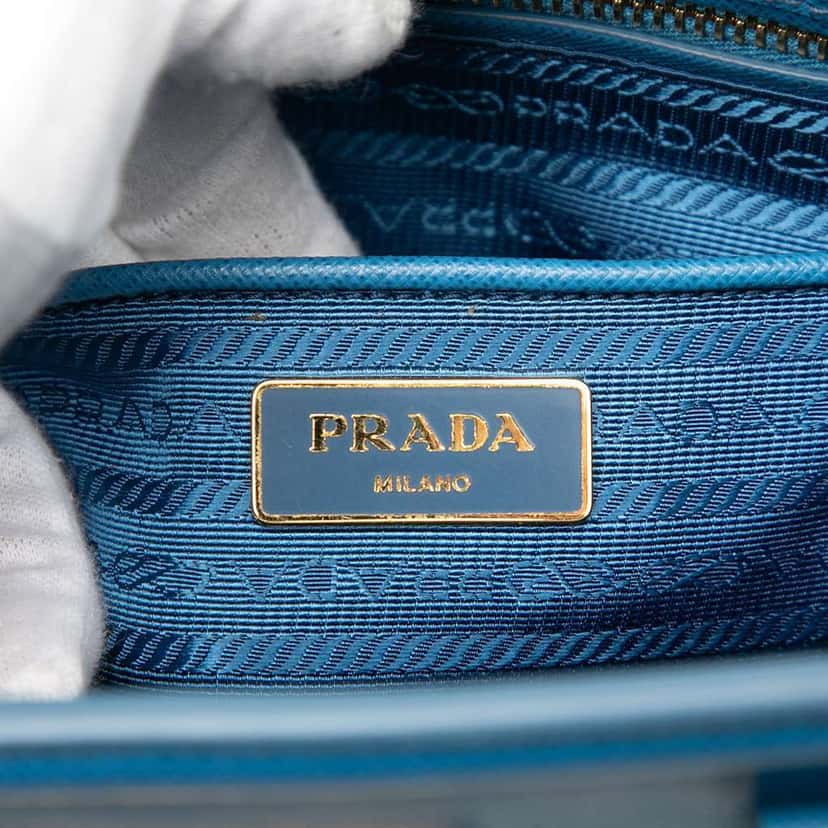 Prada Saffiano Lux Parabole Satchel Blue Leather Very good condition - Box View