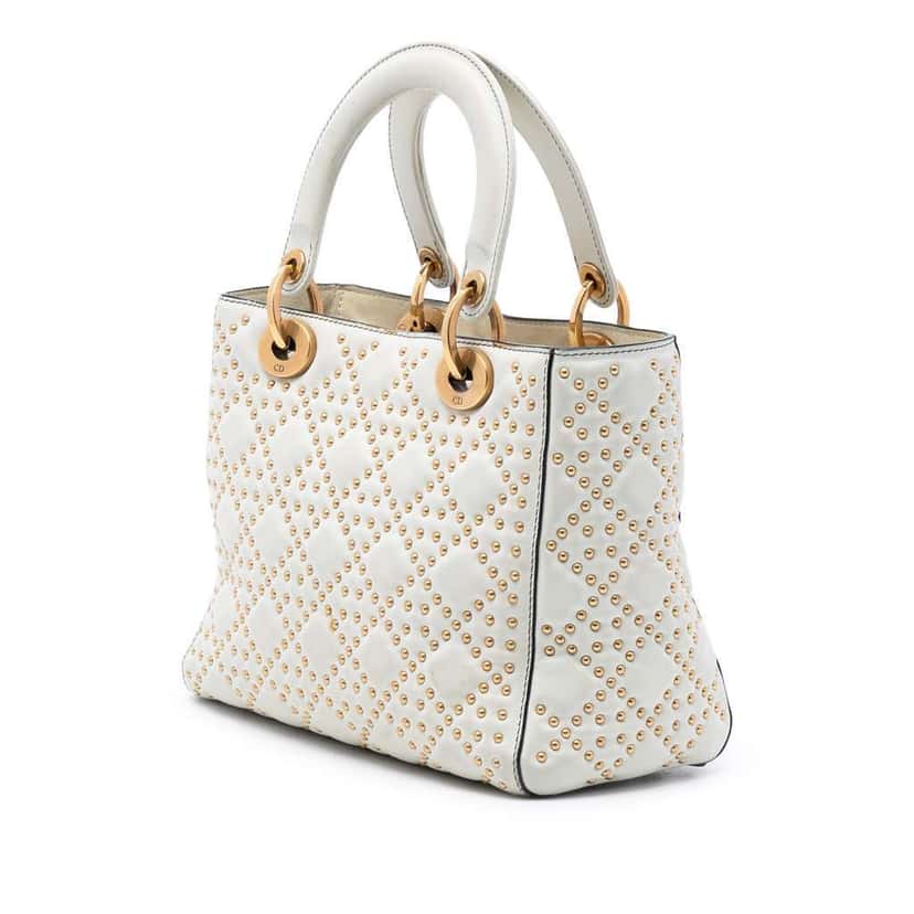 Dior Medium Lambskin Cannage Studded Supple Lady Dior White Leather Very good condition - Back View