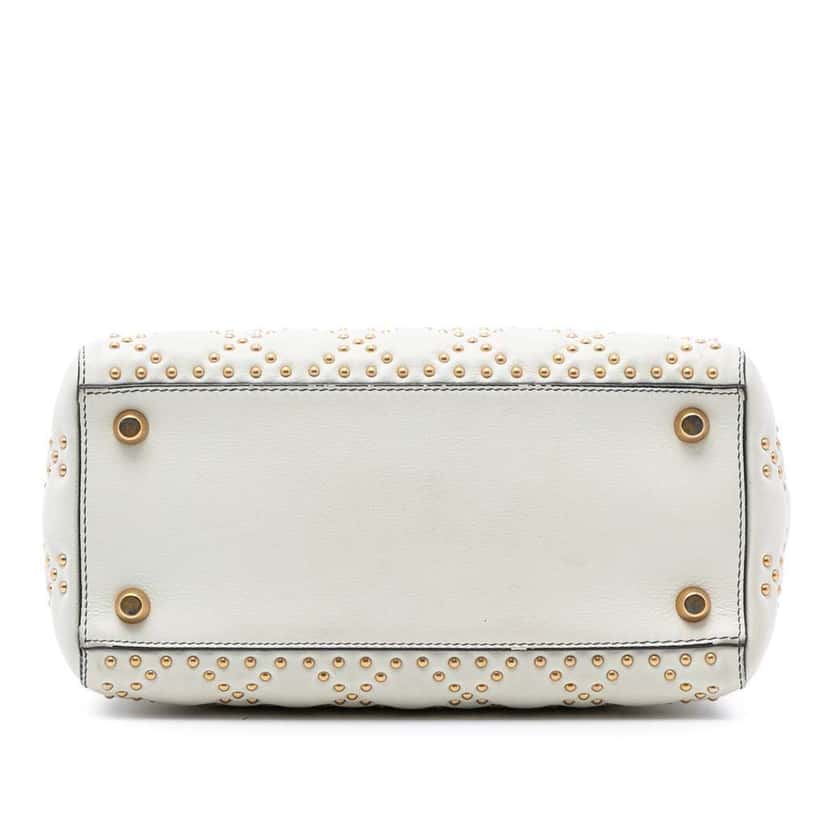 Dior Medium Lambskin Cannage Studded Supple Lady Dior White Leather Very good condition - Inside View