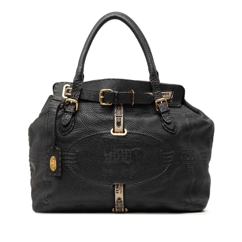 Fendi Large Leather Selleria Villa Borghese Tote Black Leather Very good condition - Front View