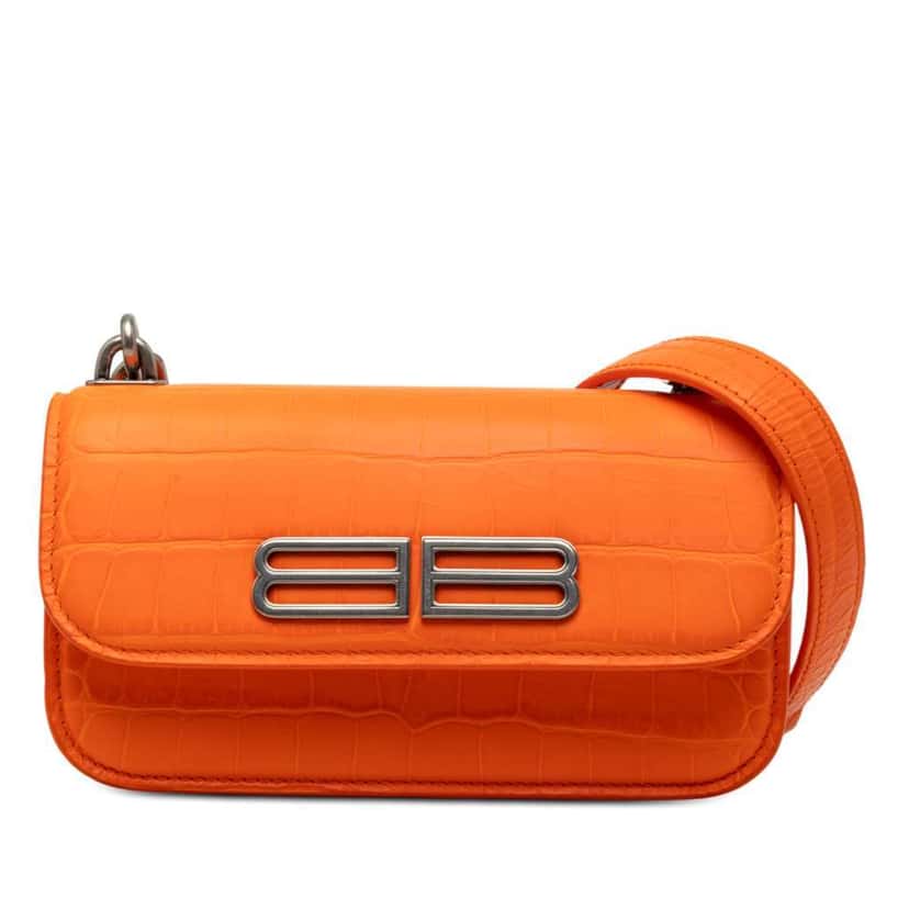 Balenciaga Croc Embossed Calfskin Gossip Chain Bag XS Orange Leather Very good condition - Front View