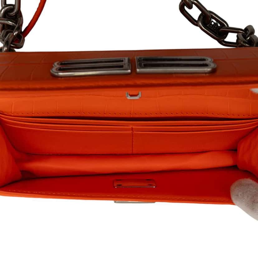 Balenciaga Croc Embossed Calfskin Gossip Chain Bag XS Orange Leather Very good condition - Model View