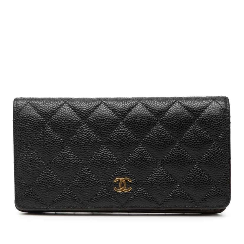 Chanel CC Quilted Caviar Yen Wallet Black Leather Good condition - Front View