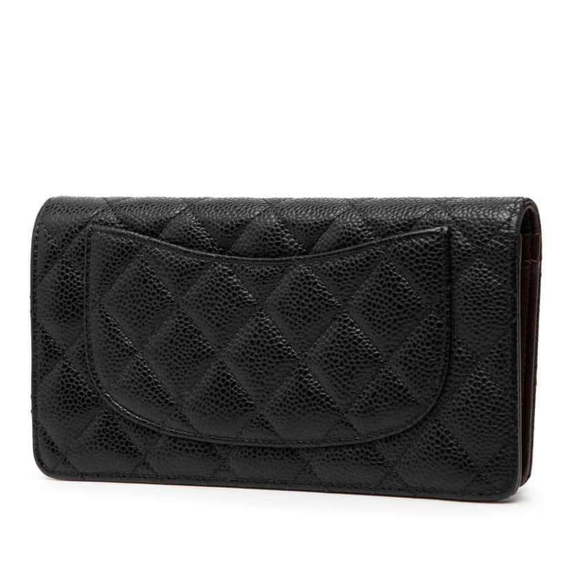 Chanel CC Quilted Caviar Yen Wallet Black Leather Good condition - Back View
