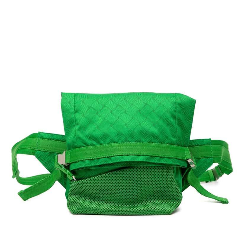 Bottega Veneta Nylon and Mesh Intrecciato Belt Bag Green Very good condition - Front View