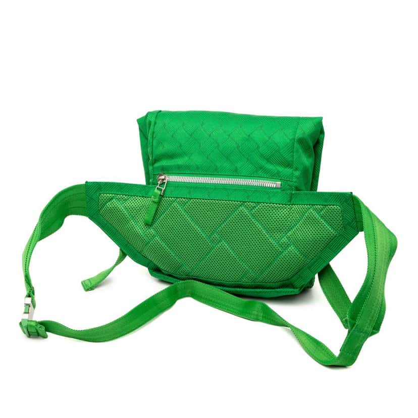 Bottega Veneta Nylon and Mesh Intrecciato Belt Bag Green Very good condition - Back View