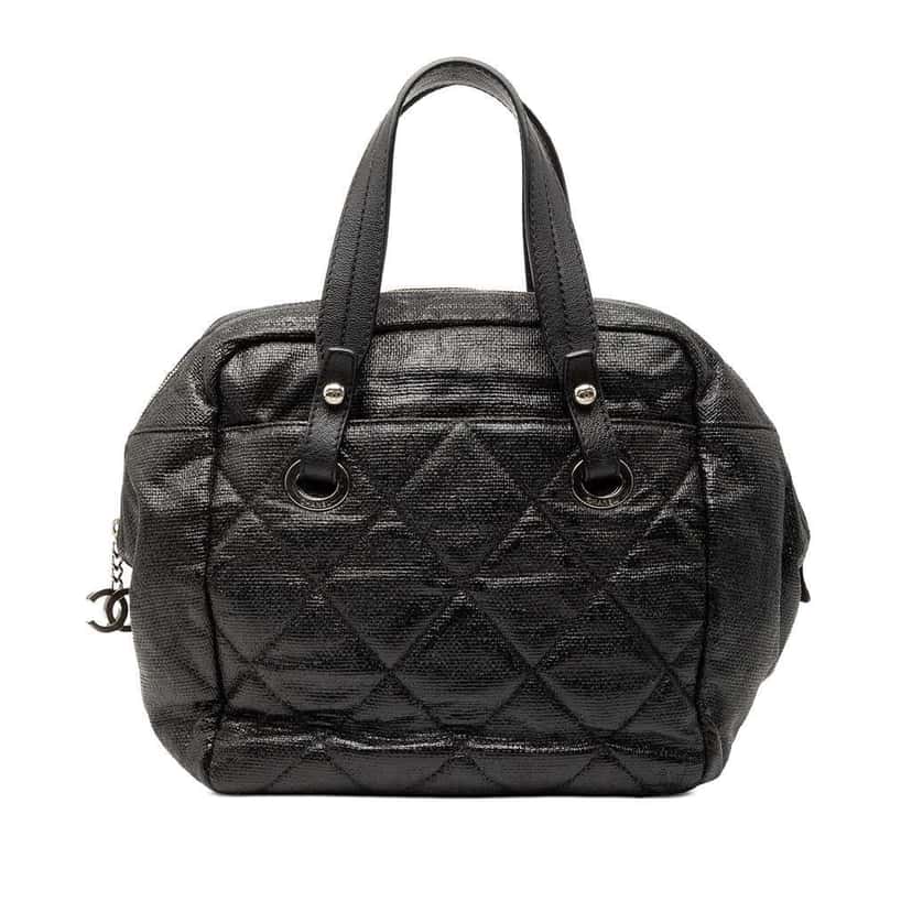 Chanel Quilted Coated Canvas Paris Biarritz Bowler Bag Black Canvas Very good condition - Front View