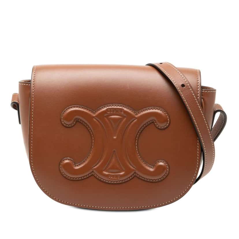 Celine Medium Calfskin Cuir Triomphe Folco Crossbody Brown Leather Good condition - Front View