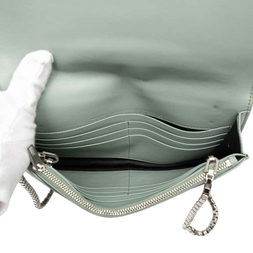 Balenciaga Leather Metal Plate City Wallet on Chain Green Leather Very good condition - Model View