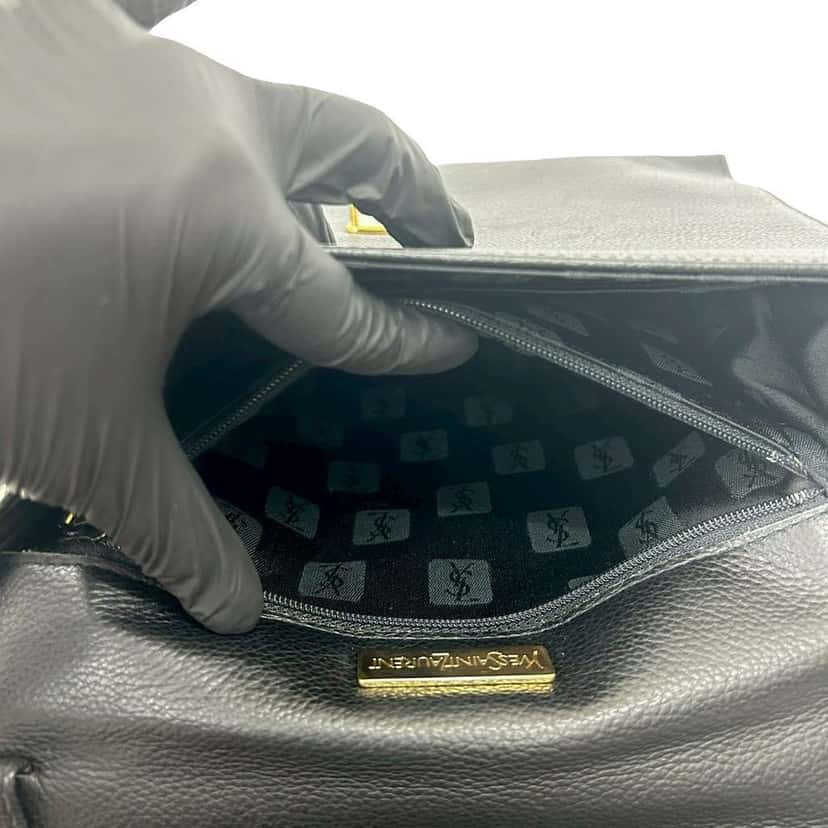 Saint Laurent Leather Diamond Cut Top Handle Bag Black Leather Good condition - Model View