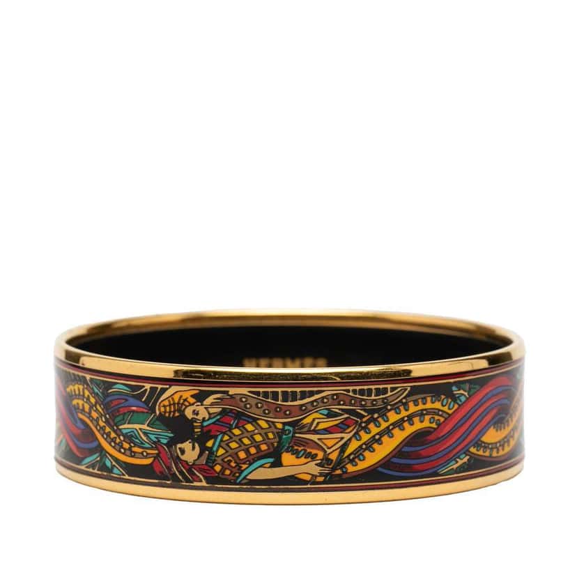 Hermès Wide Printed Enamel Bangle 65 Black Good condition - Front View