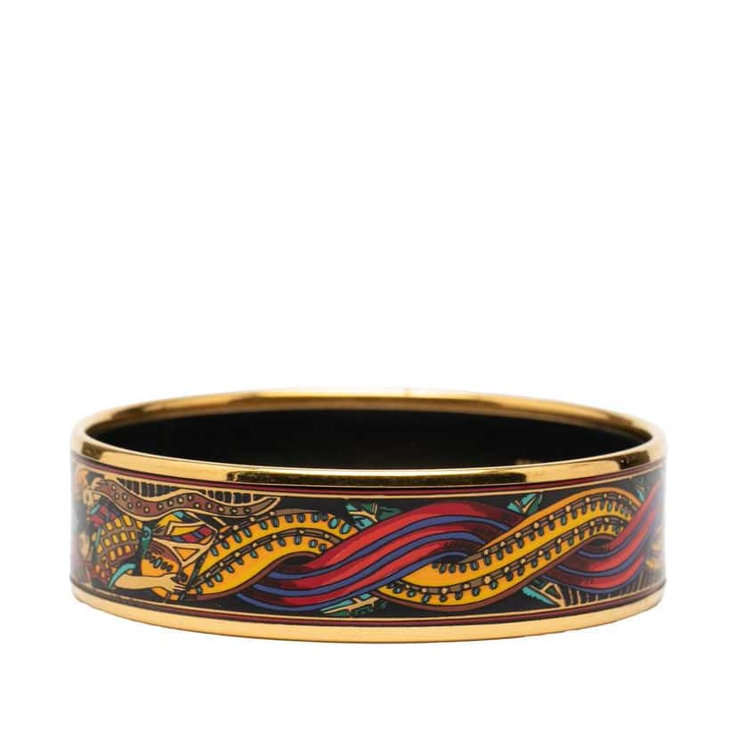 Hermès Wide Printed Enamel Bangle 65 Black Good condition - Back View