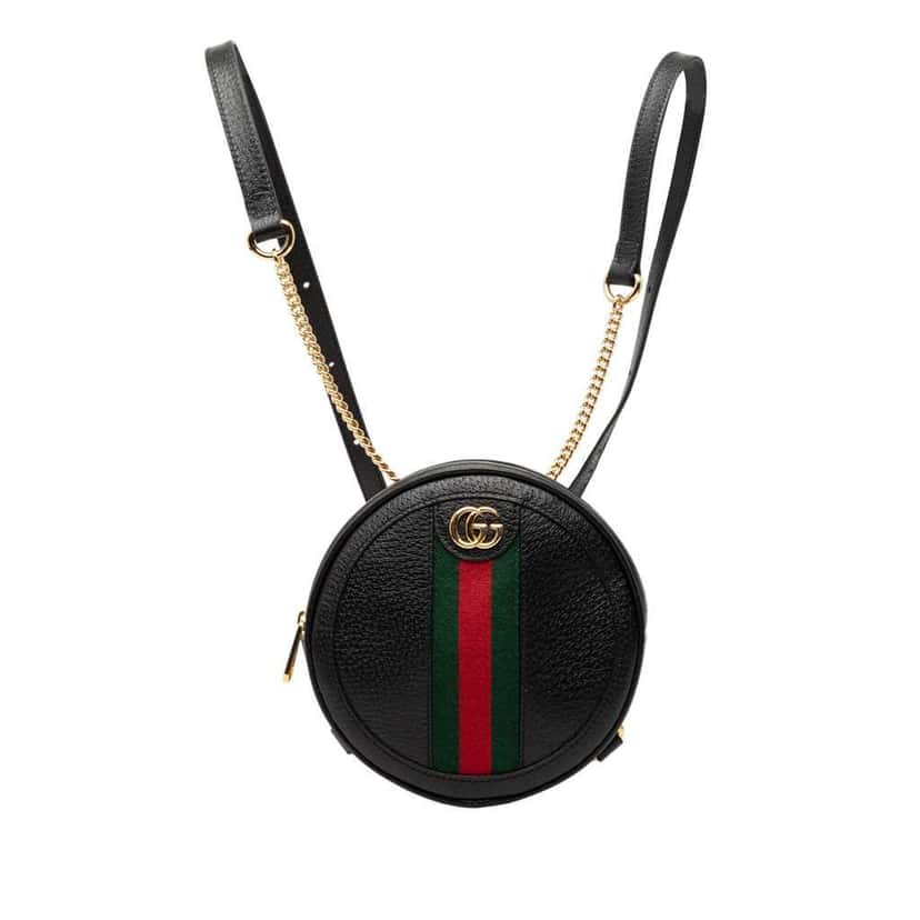 Gucci Mini Leather Round Ophidia Backpack Black Leather Good condition - Front View
