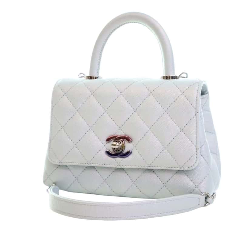 Chanel Extra Mini Iridescent Caviar Rainbow CC Coco Top Handle Bag Blue Leather Good condition - Front View