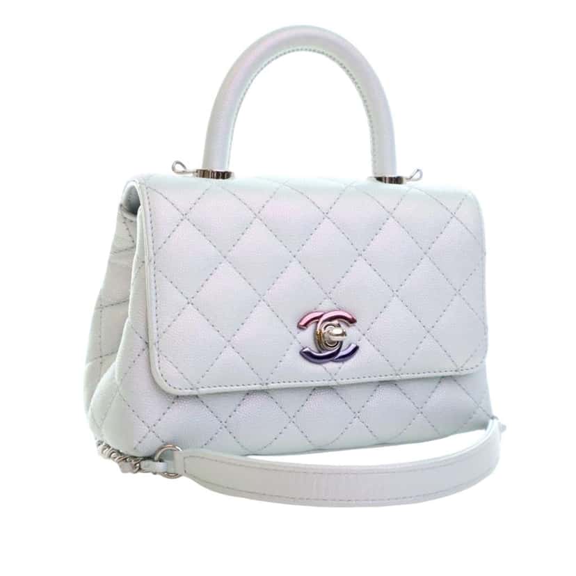 Chanel Extra Mini Iridescent Caviar Rainbow CC Coco Top Handle Bag Blue Leather Good condition - Back View