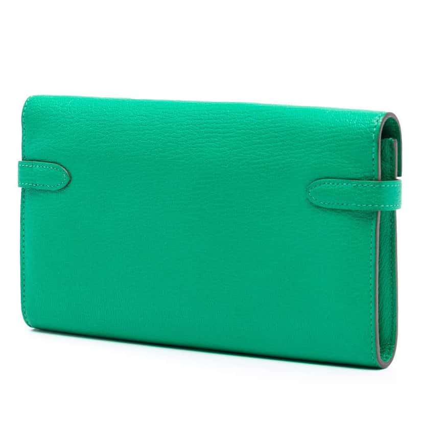 Hermès Chevre Mysore Kelly Longue Wallet Green Leather Good condition - Back View
