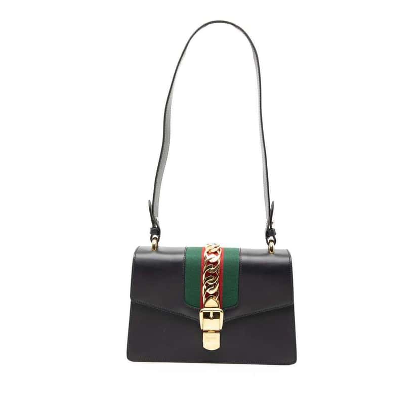 Gucci Small Leather Web Sylvie Satchel Black Leather Good condition - Front View