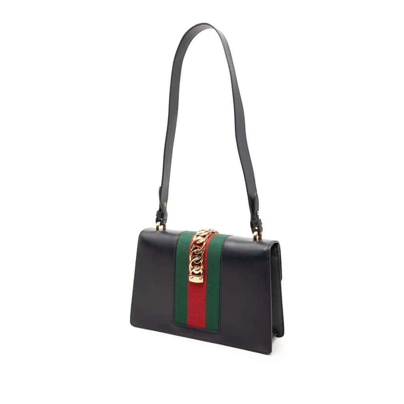 Gucci Small Leather Web Sylvie Satchel Black Leather Good condition - Back View