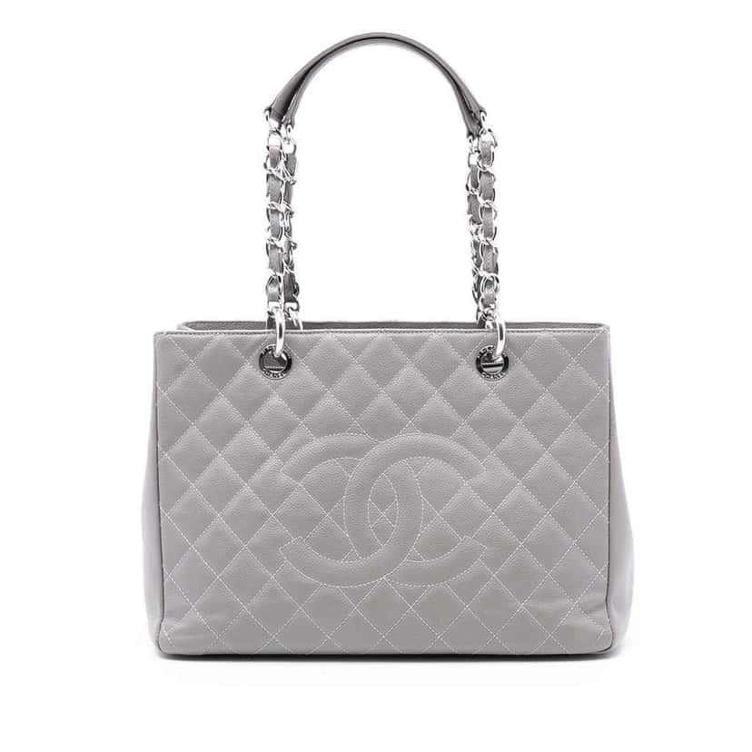 Chanel Caviar Grand Shopping Tote Grey Leather Good condition - Front View