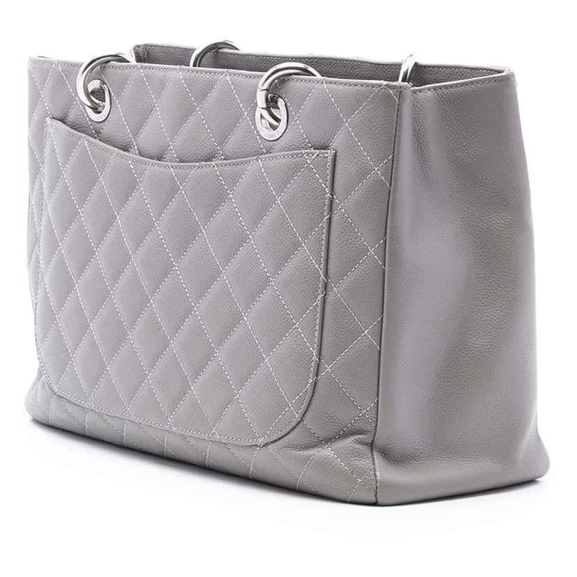Chanel Caviar Grand Shopping Tote Grey Leather Good condition - Back View