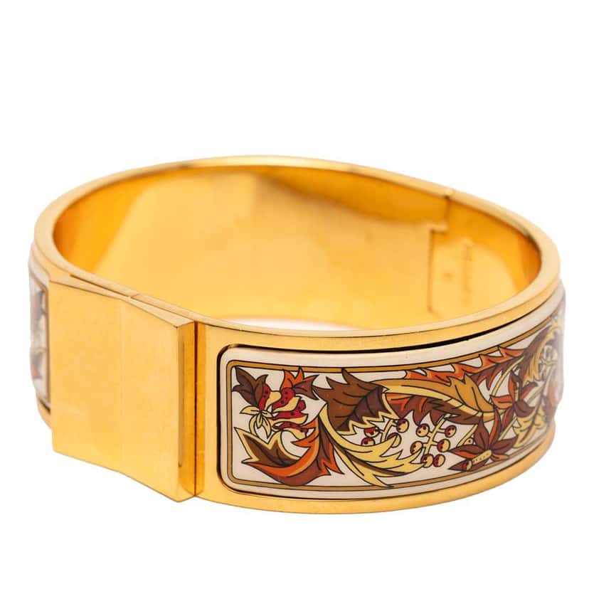 Hermès Enamel Fall Foliage Loquet Hinge Bracelet PM Brown Good condition - Back View