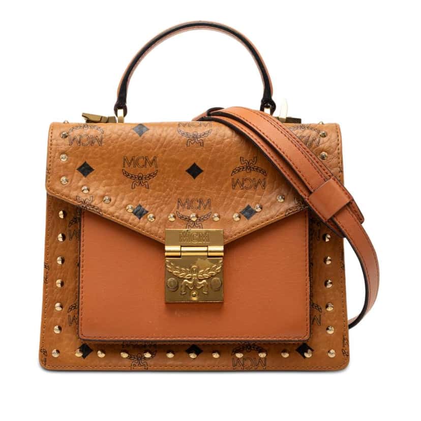 Mcm Medium Visetos Coated Canvas Patricia Pocket Top Handle Bag Brown Canvas Good condition - Front View