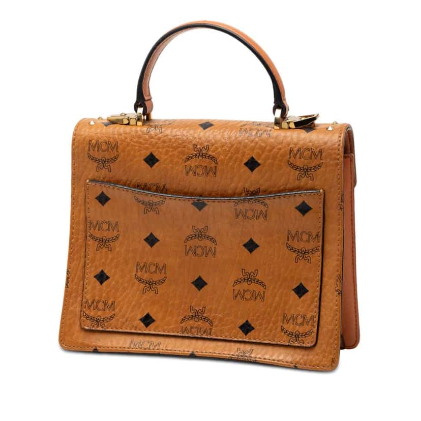 Mcm Medium Visetos Coated Canvas Patricia Pocket Top Handle Bag Brown Canvas Good condition - Back View