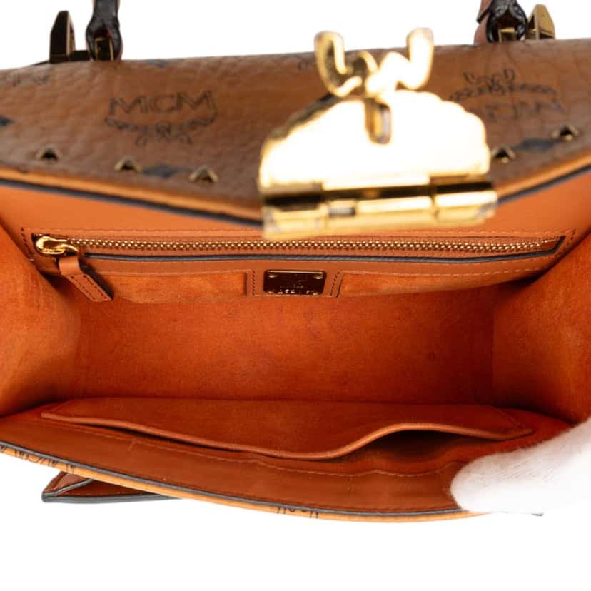 Mcm Medium Visetos Coated Canvas Patricia Pocket Top Handle Bag Brown Canvas Good condition - Model View