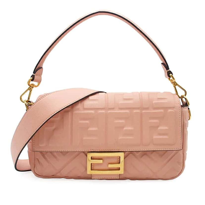 Fendi Zucca Embossed Leather Baguette Satchel Pink Leather Good condition - Front View