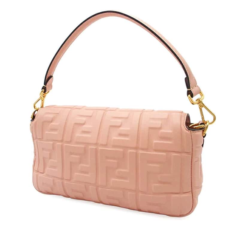 Fendi Zucca Embossed Leather Baguette Satchel Pink Leather Good condition - Back View
