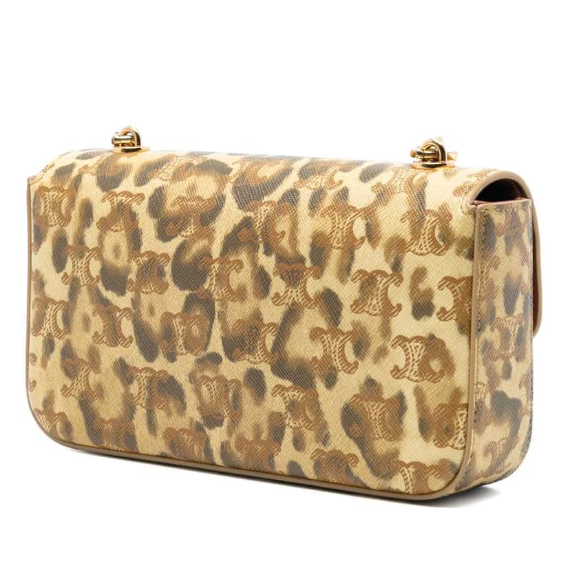 Celine Calfskin Leopard Print Claude Chain Shoulder Bag Brown Leather Very good condition - Back View