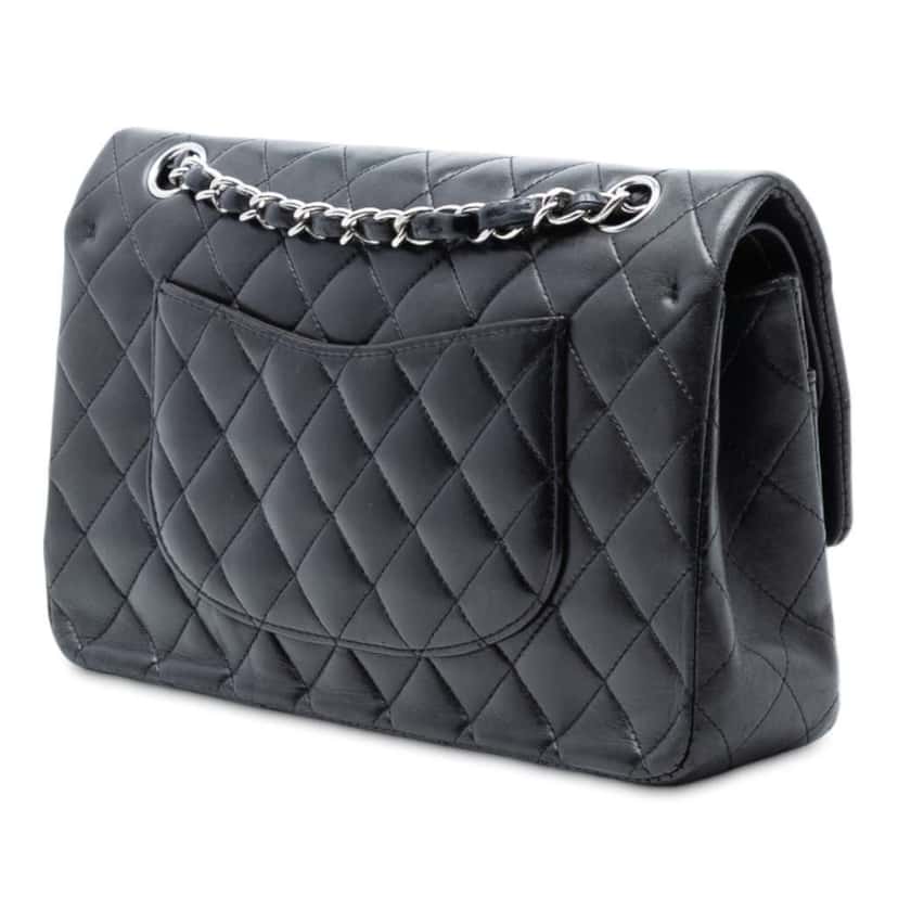 Chanel Medium Classic Lambskin Double Flap Black Leather Very good condition - Back View