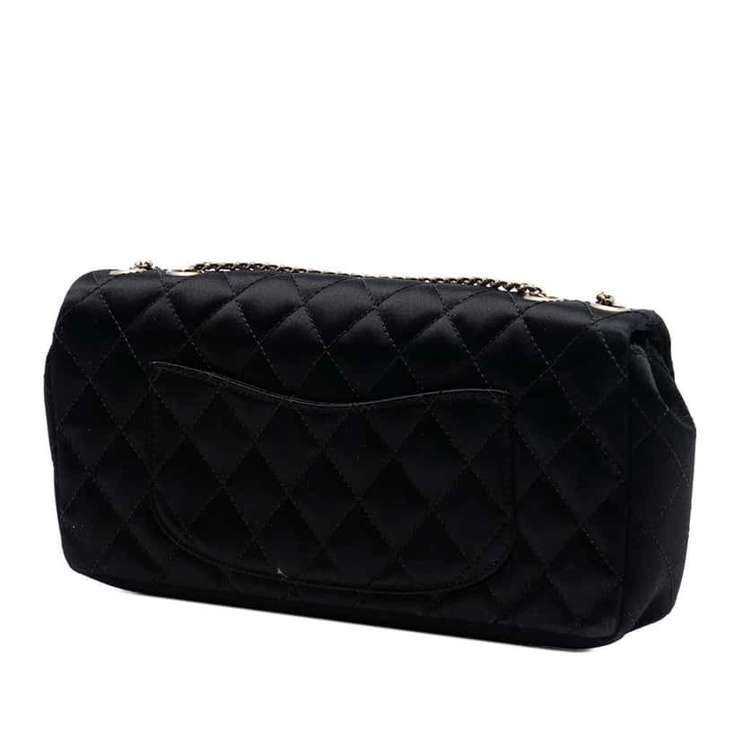 Chanel Quilted Satin Precious Jewel East West Flap Black Satin Very good condition - Back View