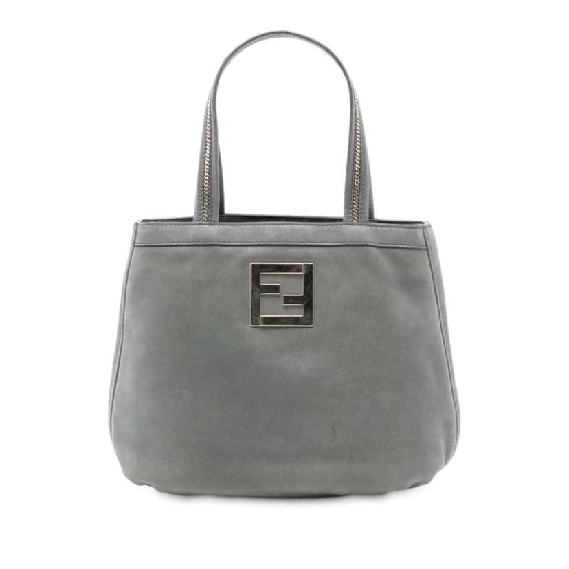 Fendi Nubuck FF Chains Tote Grey Leather Very good condition - Front View