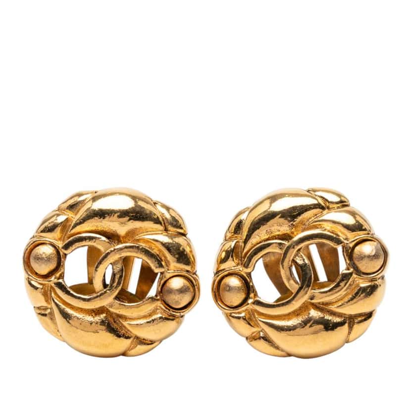 Chanel Gold Plated CC Round Clip On Earrings Gold Metal Very good condition - Front View