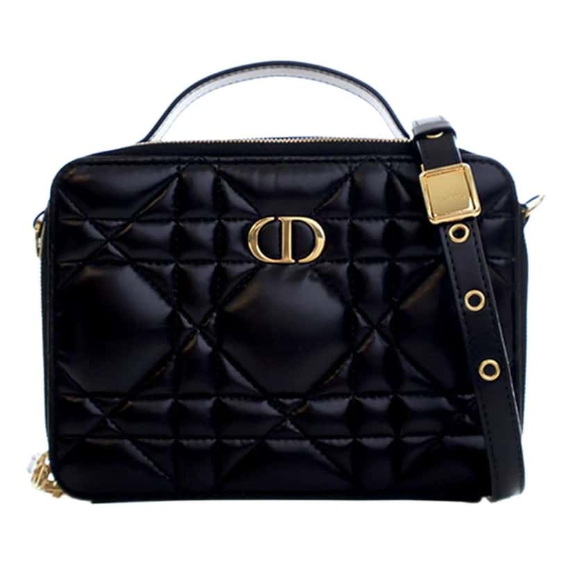 Dior Calfskin Macrocannage Caro Box Bag Black Leather Good condition - Front View