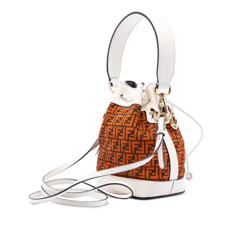 Fendi Mini Zucca Suede Mon Tresor Bucket Bag Orange Leather Good condition - Back View
