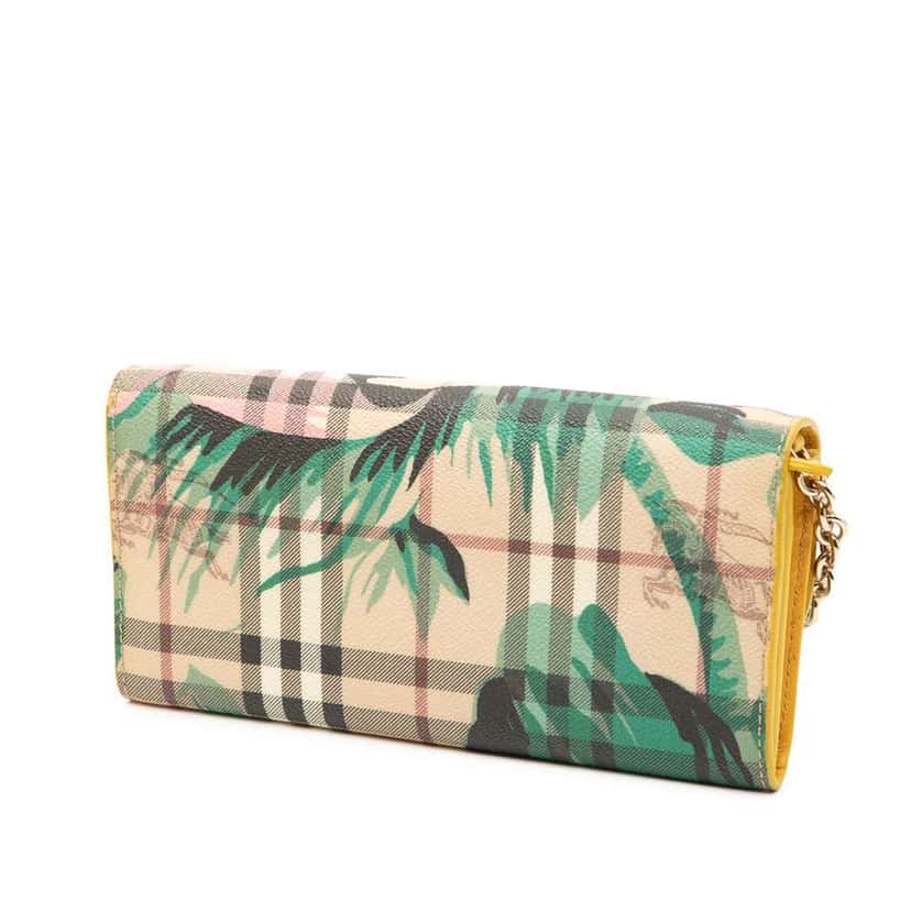 Burberry Haymarket Check Floral Coated Canvas and Leather Izzy Wallet on Chain Brown Canvas Good condition - Back View