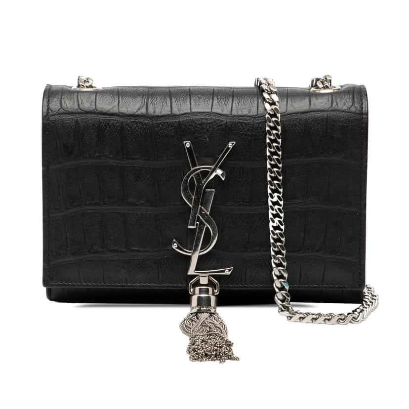 Saint Laurent Small Croc Embossed Leather Monogram Kate Tassel Crossbody Black Leather Good condition - Front View
