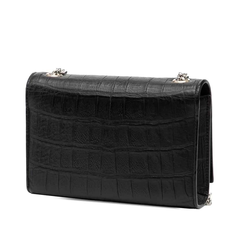 Saint Laurent Small Croc Embossed Leather Monogram Kate Tassel Crossbody Black Leather Good condition - Back View