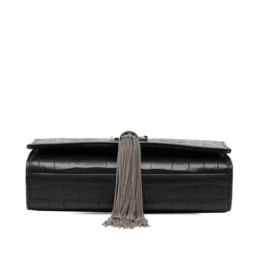 Saint Laurent Small Croc Embossed Leather Monogram Kate Tassel Crossbody Black Leather Good condition - Inside View