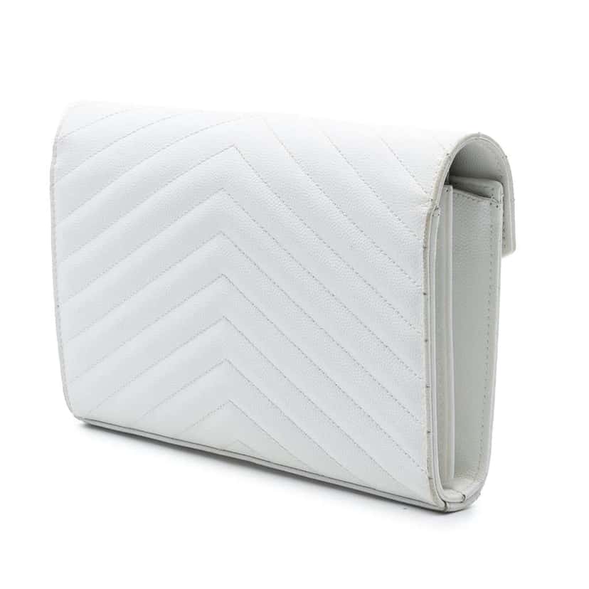 Saint Laurent Grain De Poudre Cassandre Chain Wallet White Leather Good condition - Back View