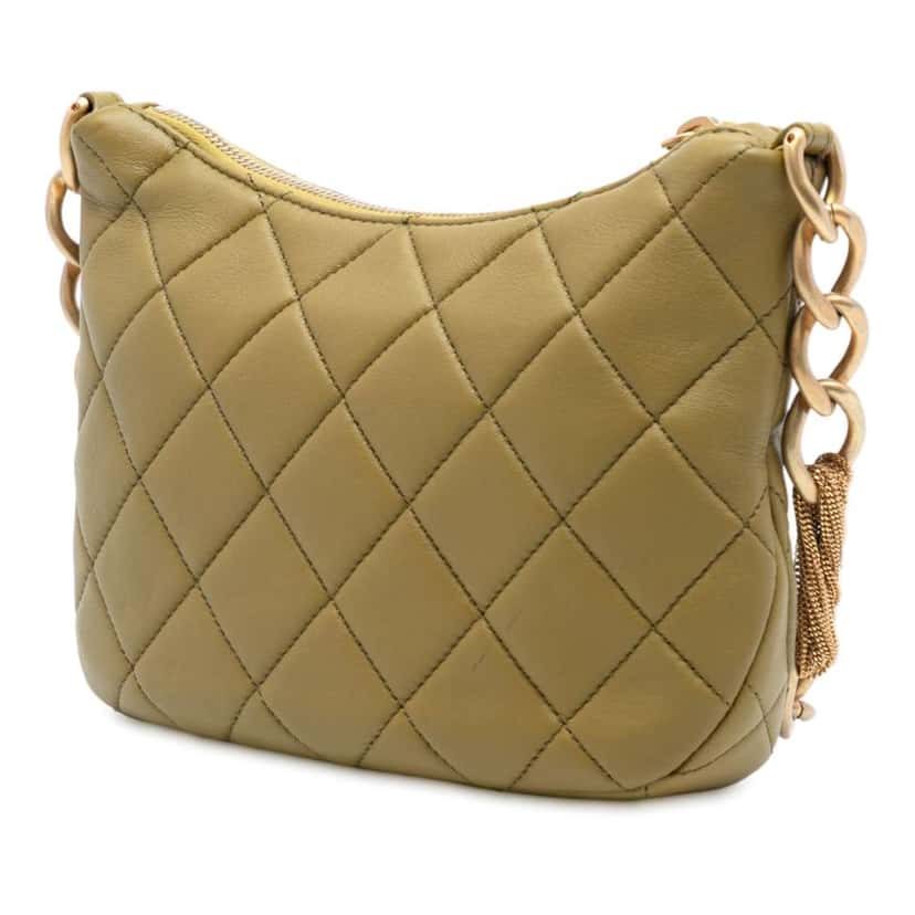 Chanel Paris Dakar Quilted Lambskin Mixed Chain Hobo Green Leather Very good condition - Back View