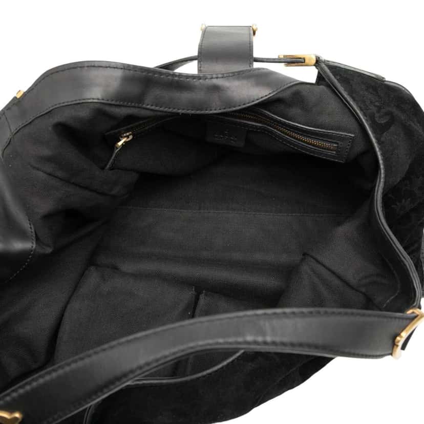 Gucci Suede Brocade Soft Stirrup Tote Black Leather Good condition - Model View