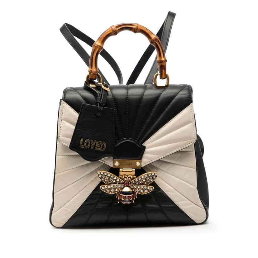 Gucci Bicolor Calfskin Bamboo Trapuntata Queen Margaret Backpack Black Leather Very good condition - Front View