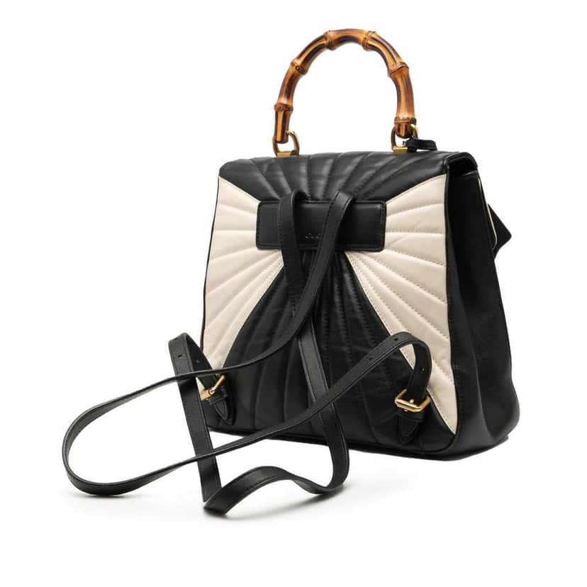 Gucci Bicolor Calfskin Bamboo Trapuntata Queen Margaret Backpack Black Leather Very good condition - Back View