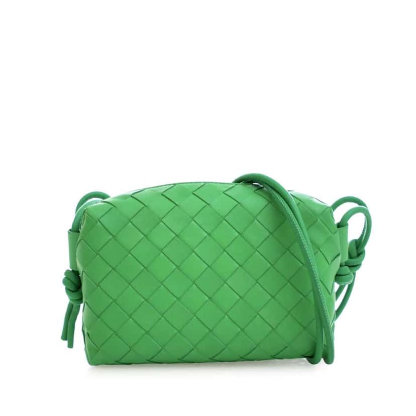 Bottega Veneta Mini Lambskin Intrecciato Loop Camera Bag Green Leather Good condition - Front View