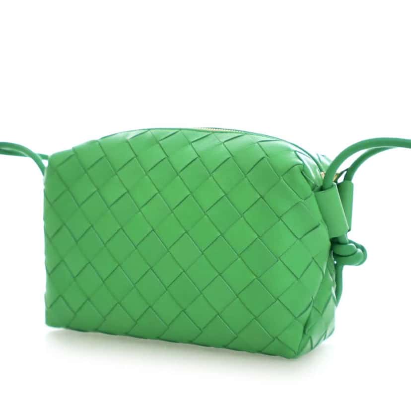Bottega Veneta Mini Lambskin Intrecciato Loop Camera Bag Green Leather Good condition - Inside View