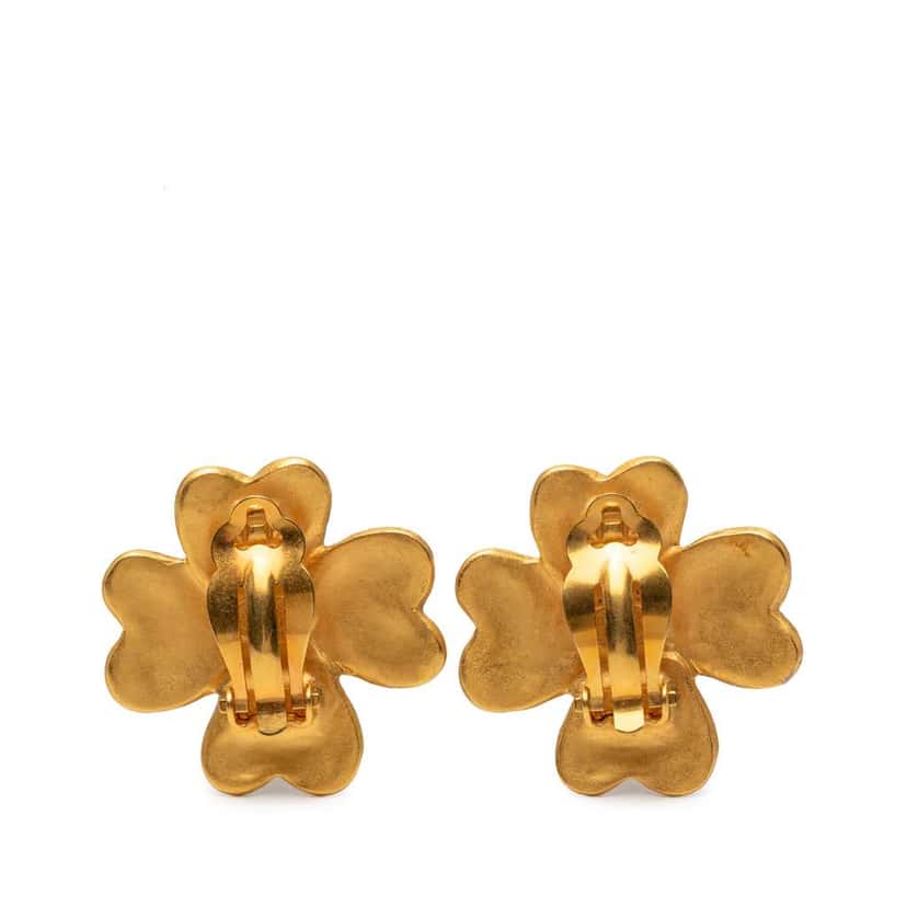 Chanel CC Gold Plated Clover Clip On Earrings Gold Metal Good condition - Back View