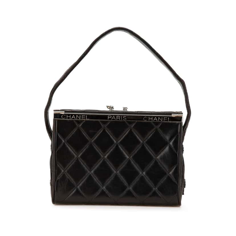 Chanel Quilted Lambskin Leather Box Bag Black Leather Good condition - Front View